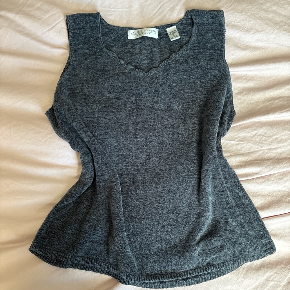 Talbots Charcoal Gray Scalloped V-Neck Knit Tank